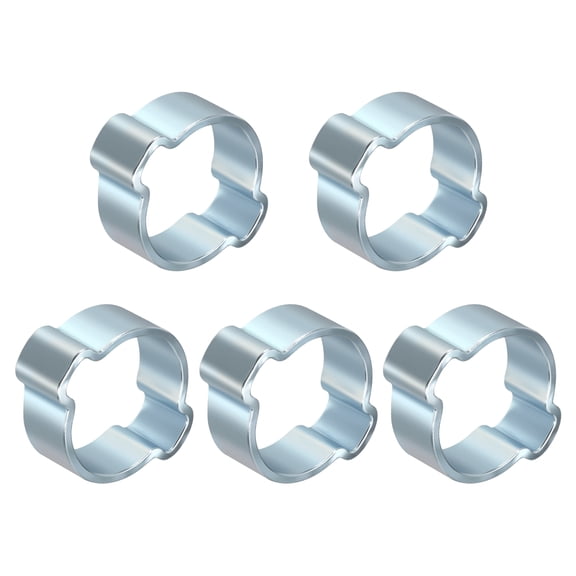 Uxcell 5 Packs Galvanized Steel Double Ear Hose Clamps, Adjustable Range 11-13mm Zinc-Plated Two-Ear O Clip Crimp Ring, Cinch Ring Crimp Pinch Assortment Kit for Plumbing, Marine, Silver