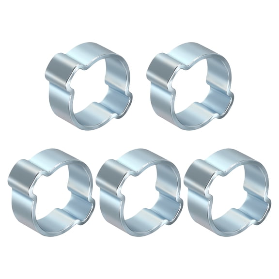 Uxcell 5 Packs Galvanized Steel Double Ear Hose Clamps, Adjustable Range 15-18mm Zinc-Plated Two-Ear O Clip Crimp Ring, Cinch Ring Crimp Pinch Assortment Kit for Plumbing, Marine, Silver