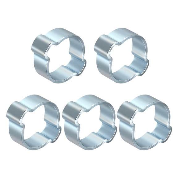 5Pcs Galvanized Steel Double Ear Hose Clamps, Adjustable 16.2-20mm Heavy Duty O Clip Crimp Rings, Zinc-Plated Two Ears Cinch Rings Crimp Pinch Fitting for Automotive, Tubing, Fuel