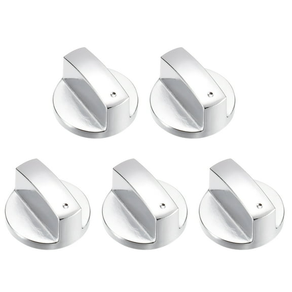 5Pcs Gas Stove Knob, 6mm Cooker Replacement Knobs, Durable Metal Surface Switch for Kitchen Cooktop(Silver Tone)