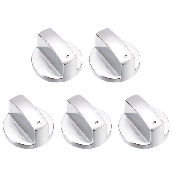 5Pcs Gas Stove Knob, 8mm Cooker Replacement Knobs, Durable Metal Surface Switch for Kitchen Cooktop(Silver Tone)