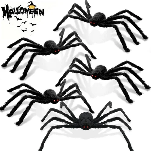 5Pcs Giant Halloween Spider Set -Scary Crawling Spider Web Decor For Party Props
