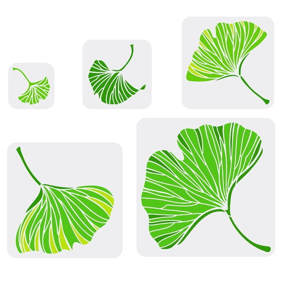 5Pcs Ginkgo Biloba Painting Stencil 3.9/5.9/7.87/9.8/11.8inch Reusable Leaf Pattern Drawing Template Plastic Square Hollow Out Stencil DIY Craft