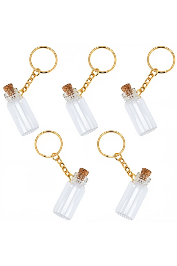5Pcs Glass Bottle Keychains 5ml Wish Jar with Corks Golden Glass Vials Mini Bottles Small Tube Wishing Bottles