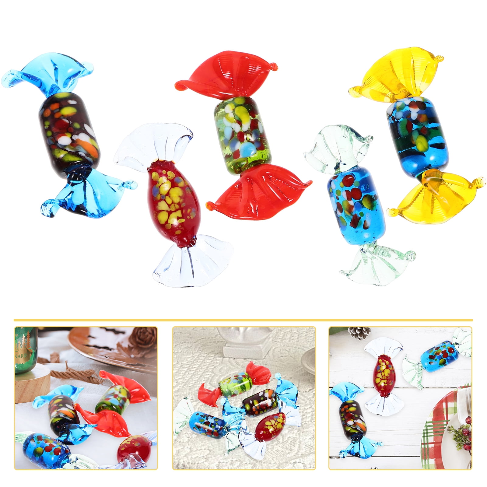 5Pcs Glass Candy Ornaments Vintage Murano Style Glass Sweets Table Centerpieces for Home Wedding Party Decoration Gift