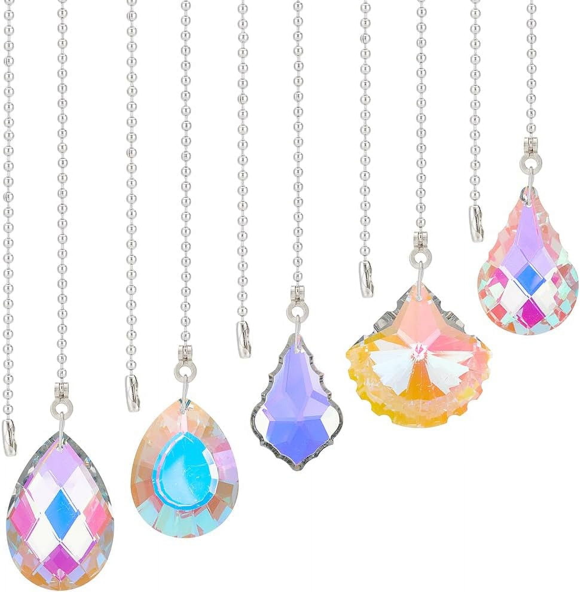 BENECREAT 8-Pack Glass Drop Ceiling Fan Pull Chain Extenders – 8 Colors, Teardrop Pendants With 304 Stainless Steel Bead Chain For Ceiling Fan & Light Decoration