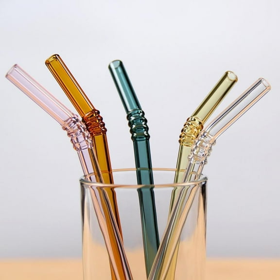 SkyAuks Borosilicate Glass Reusable Drinking Straws, Eco-friendly, Bpa-free, Lead-free (5 Pack, Multiple Colors)