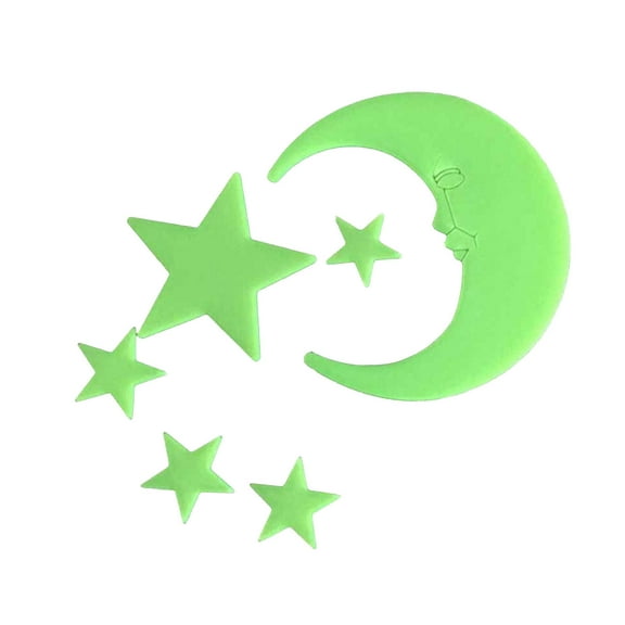 5Pcs Glow In The Dark Moon! Usloyux Luminous Moon and Stars Stickers for Bedroom, Removable Glow Stickers for Ceiling, Night Time Wall Decals for Kids Room, Space Theme Glow Decor for Wall