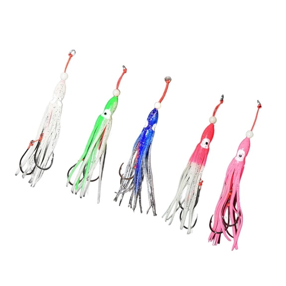 5Pcs Glowing Squid Hook Octopuses Baits Fishing Lures Glow in Dark Octopuses Trolling Octopuses Fishing Saltwater Baits