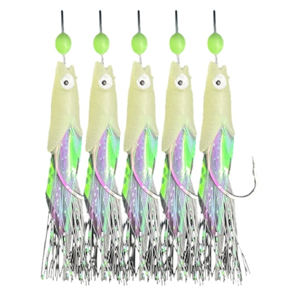 5Pcs Glows Fishhooks Fishing Hook for Salt/Freshwater, Fishing Rig Fishing Lures Baits Rig Fish Skin Sea Rig