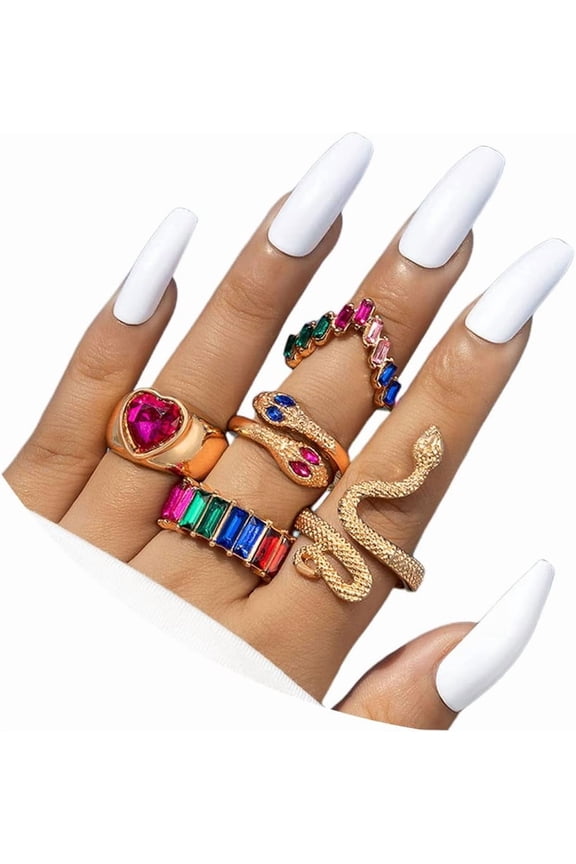 5Pcs Gold Knuckle Snake Rings Set for Women Goth Accessories,Vintage Stackable Chain Stacking Finger Rings for Her Non-tarnish Adjustable Rings