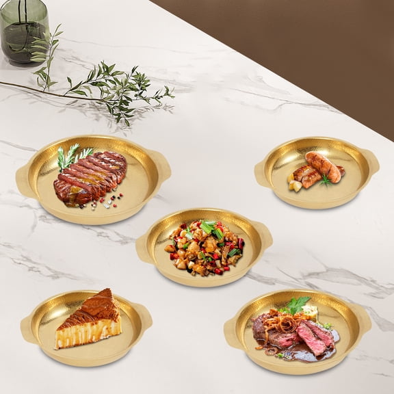 5Pcs Gold Paella Pans Food Serving Pan Seafood Pans Cookware Seafood Pan