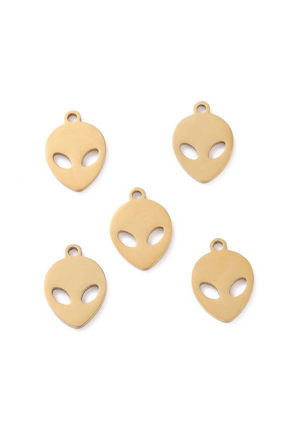 5Pcs Golden Alien Charms 15x10x1mm 201 Stainless Steel Laser Cut Pendants Metal Flat ET Alien Head Designs Moon Alien Bird Charms with 1.5mm Hole Perfect