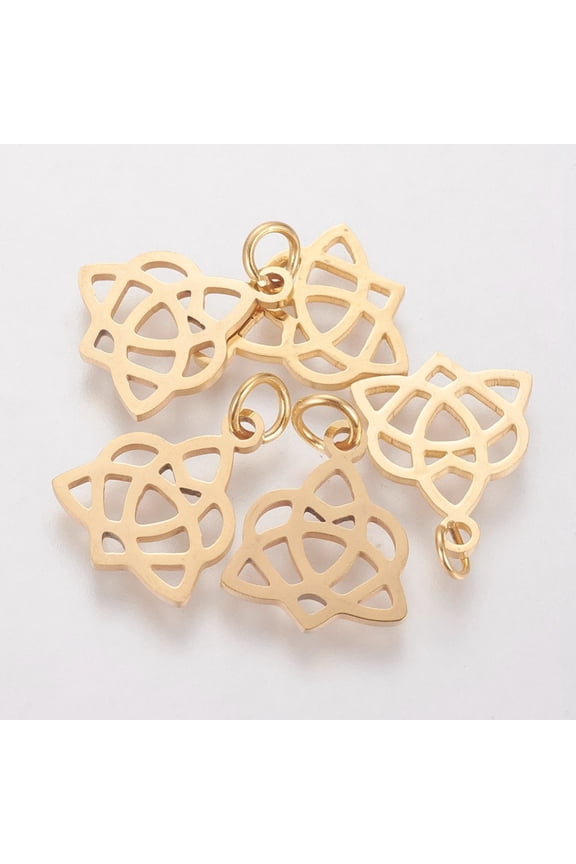 5Pcs Golden Celtic Knot Heart Shape Charms 15x12x1mm 304 Stainless Steel Traditional Irish Charms Tiny Trinity Knot Pendants with 3mm Hole