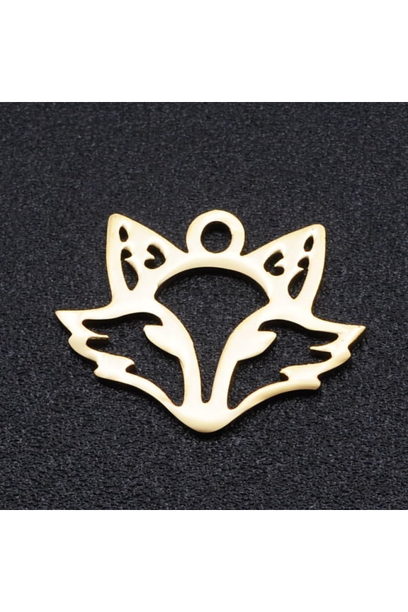 5Pcs Golden Hollow Fox Charms 201 Stainless Steel Fox Charms 11x15x1mm Hollow Animal Frame Pendants with 1.4mm Hole for Jewelry Making and Craft Projects