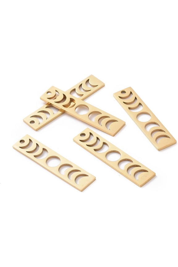 5Pcs Golden Moon Phase Bar Charm 201 Stainless Steel Moon Charms Lunar Charms Hollow Bar Charm 35x8x1mm Hole Size 1.8mm Ideal for Jewelry Making and Craft Projects