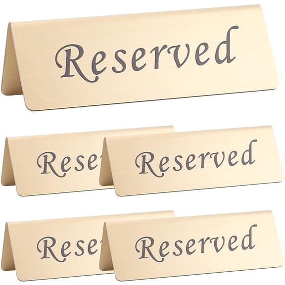 5Pcs Golden Reserved Table Sign Stainless Steel Reserved Sign for Restaurant Metal Table Top Reserved Sign Double Sided Reserved Table Signs DIY