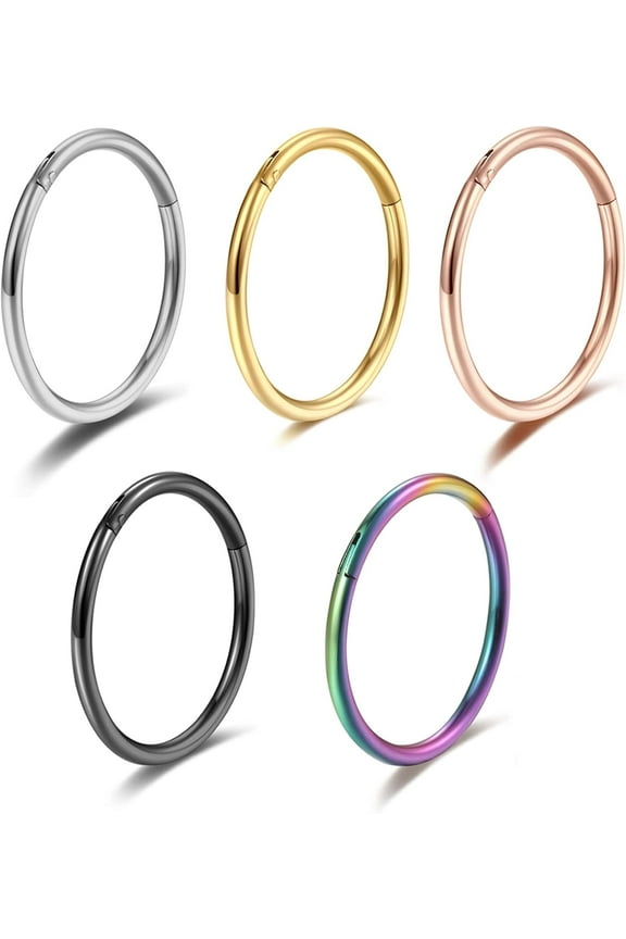 5Pcs Grade 23 Titanium 16g 18g 20g Nose Ring Hoop Set Hinge Clicker Septum Rings Tragus Piercing Cartilage Hoop Earrings for Women Men 6-12mm