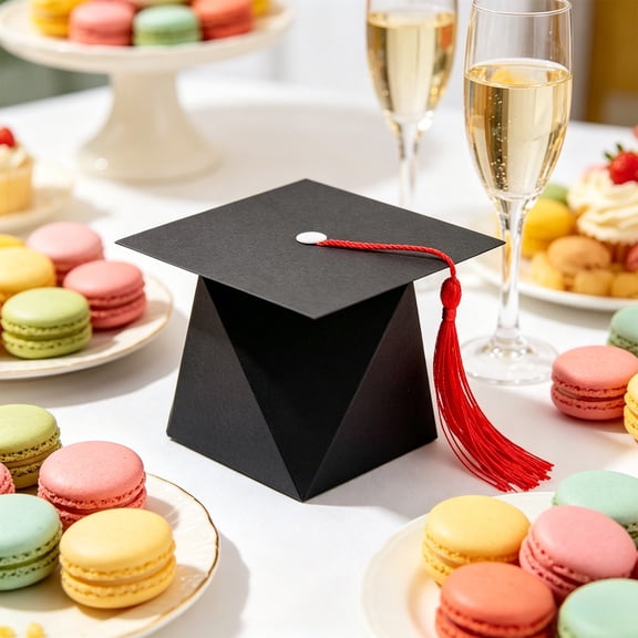5Pcs Graduation Cap Candy Boxes, Fufafayo Graduation Cap Candy Box, Black Paper Graduation Gift Box With Tassel, Graduation Party Favors Treat Boxes for Graduation Celebration, Capsule Gift Holder