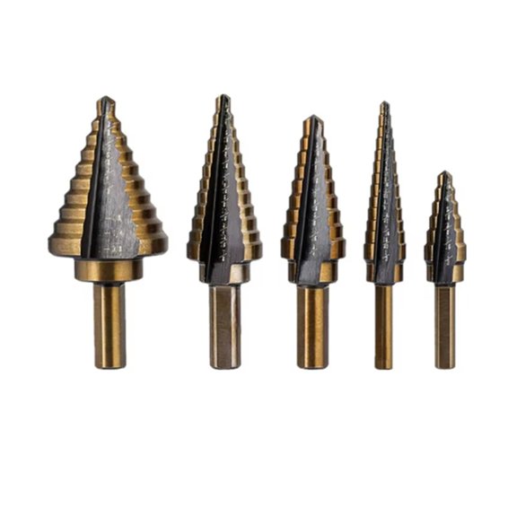 5Pcs HSS 4241 Cobalt Step Drill Bit Set Metal Drilling Hole Tools, Cone Drill Bits for Metal Iron Aluminum Copper Steel
