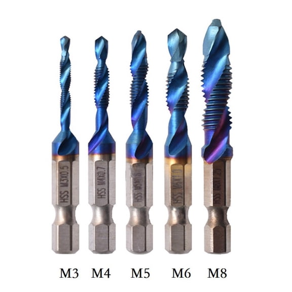 5Pcs HSS Drill Tap Bits Set M3-M8 Metric 1/4 Hex Shank Spiral Flute,For Drilling Tapping Threads In Soft Metal Aluminum Iron
