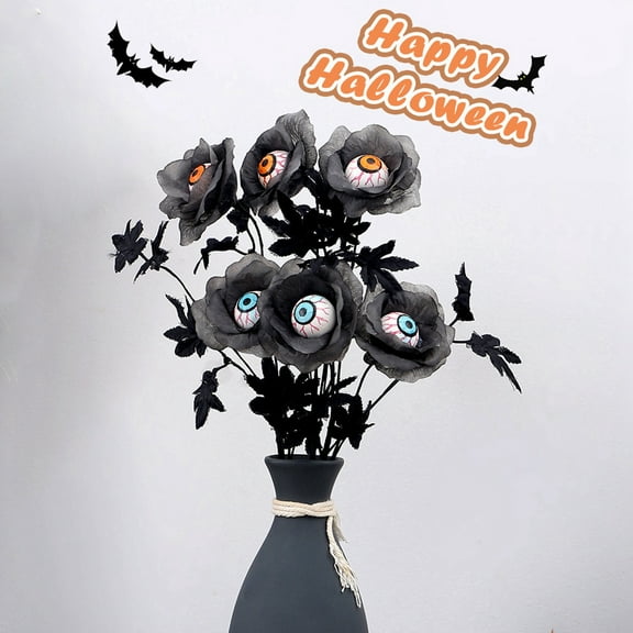 5Pcs Halloween Picks, Halloween Stems with Black Flowers and Eyeball Halloween Home Decoration Table Centerpiece, Halloween Party, Wreath Decoration