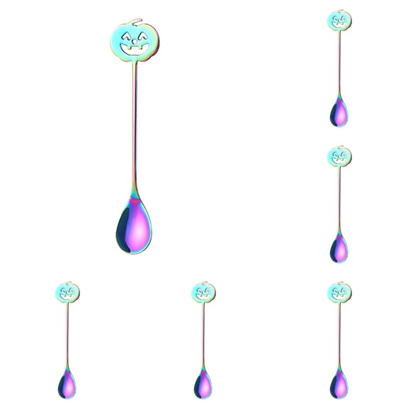 5Pcs Halloween Pumpkin Spoons Stainless Steel Creative Pumpkin Head Coffee Tea Stirring Spoon Dessert Spoon for Home Restaurant Halloween Party Afternoon Tea Coffee Bar Essential