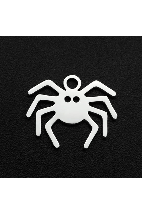 5Pcs Halloween Spider Charms 12x15x1mm 201 Stainless Steel Spider Pendants Flat Metal Spider Charms with 1.6mm Hole Stainless Steel Color Ideal for Jewelry Making and Craft Projects