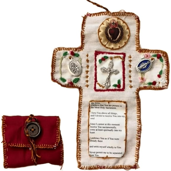 5Pcs Handcrafted Pocket Shrine With Silver Cross, RRJ Pocket Altar With Silver Cross, Handcrafted Prayer Pocket Decor, Miniature Portable Religious Keepsake For Travel Meditation Personal Devotion