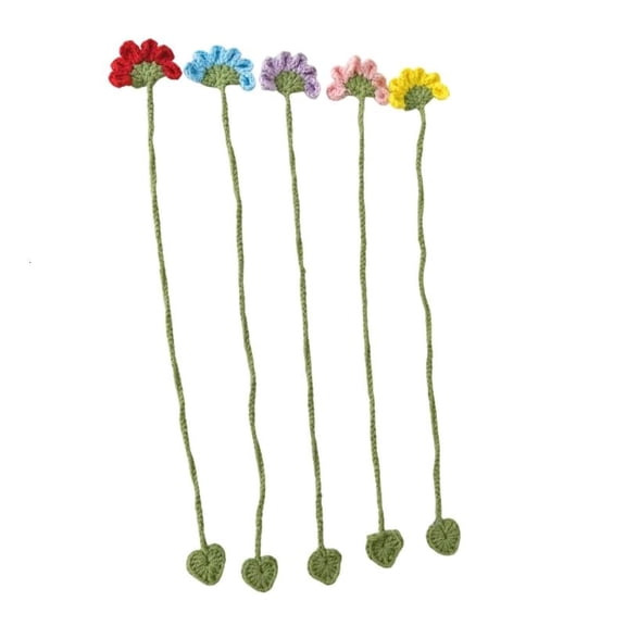 5Pcs Handmade Knit Flower Bookmarks Book Page Marker Crochet Floral Bookmarks