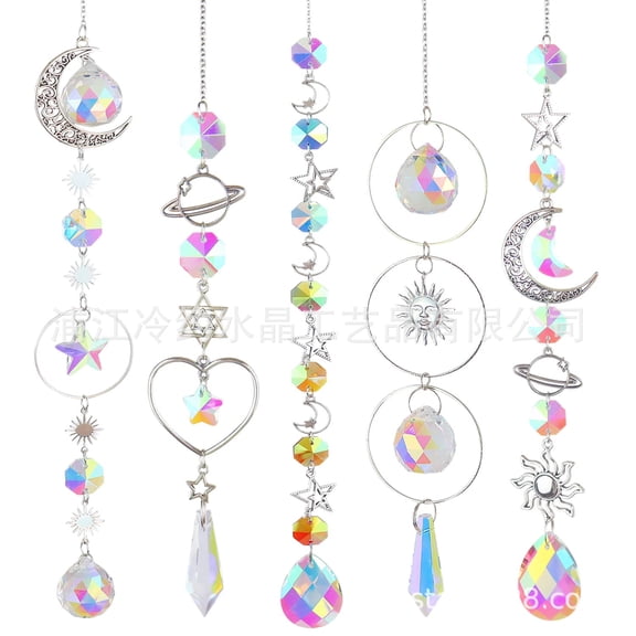 5-Pack Crystal Hanging Sun Catcher Prisms for Window, Home, Garden, Outdoor Decor - Beautiful Decorative Pendants