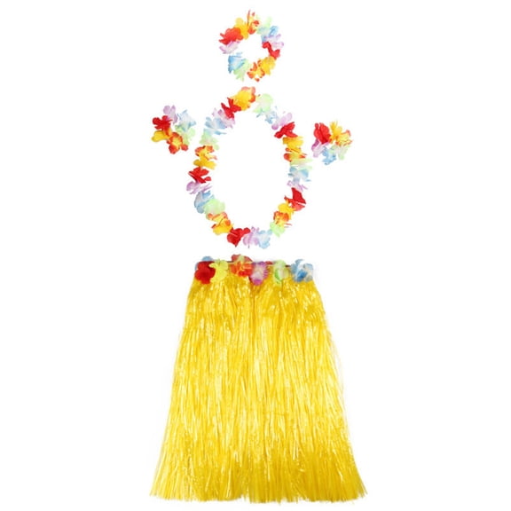 5Pcs Hawaiian Fancy Dress Hula Costume Grass Skirt Flower Garland Bra Aloha Set