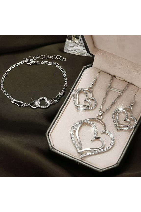 5Pcs Heart Jewelry Set under $5! kkbbma Heart Pendant Necklace Set,Sterling Silver Jewelry Set,Bracelet Earrings Gift Set,Rose Gold Heart Jewelry,Valentine's Day Jewelry Collection