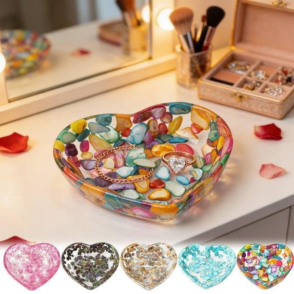 5Pcs Heart Shaped Resin Bowl Under $5! Kadlawus Heart Shaped Resin Tray, Clear Decorative Bowl for Jewelry and Trinkets, Catchall Bowl for Keys and Change, Gift for Her, Home Decor Organizer