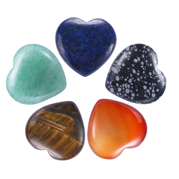 5Pcs Heart Stone Quartz, Heart Worry Stones for Balancing Worry Bulk Green,Snow,Red,Blue,Brown