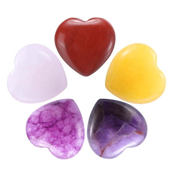 5Pcs Heart Stone Quartz, Heart Worry Stones for Balancing Worry Bulk Purple,Red,Yellow,Pink,Light Purple