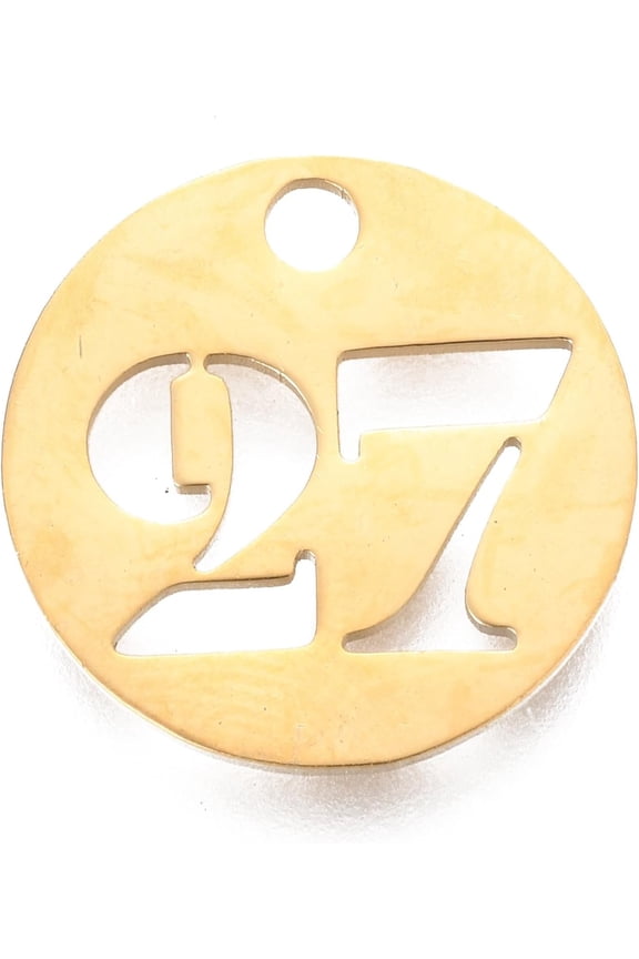 5Pcs Hollow Charms 304 Stainless Steel Pendants Cut-Out Flat Round with Number Golden for Women Birthday Festival Elegant Gifts Personalized Jewelry Num.27 19x1.5mm Hole: 2.5mm