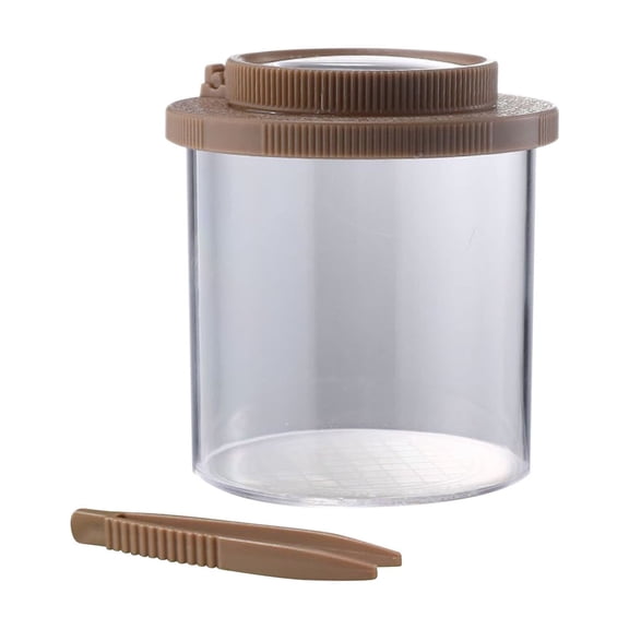 5Pcs Insect Observation and Adventure Set, Bug Catcher Kit with Brown Observation Jar, Butterfly Net, Magnifier, Insect Clamp and Tweezers, Brown
