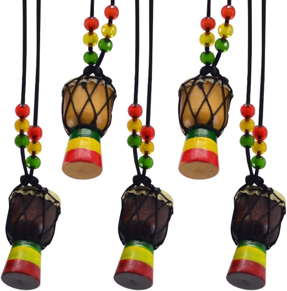 5Pcs Instrument Necklaces Wooden Classic Djembe Drum Mini Pendant African Drum Bongos Percussion Jewelry Necklace Drums for Kids Adults Party Supply School Gift