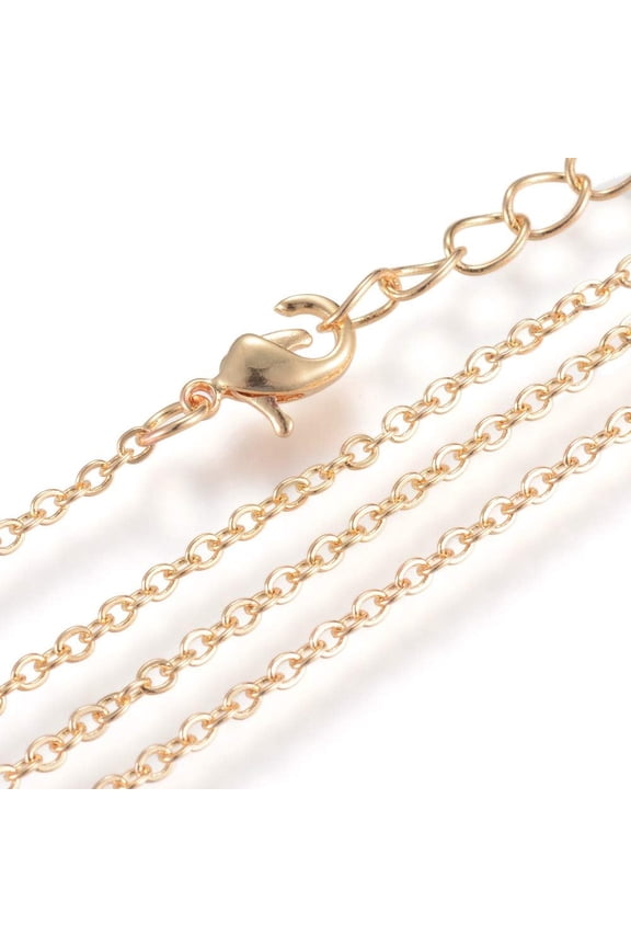 5Pcs Iron Cable Chains Necklace Minimalist Necklace Fashion Jewelry with Lobster Clasps for Men Women Trendy Wedding Birthday Gift Soldered Golden 17.7 inch