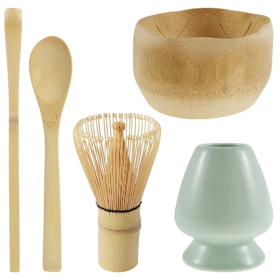 5Pcs Japanese Matcha Tea Set for Beginners Matcha Making Starter Kit with Matcha Whisk Bowl Whisk Holder Scoop Safe Wood Matcha Whisk and Ceramic Whisk Holder Set for Matcha Tea
