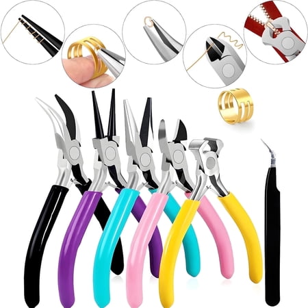 jQMUHLC 5 Pcs Jewelry Pliers Set Jewelry Making Pliers Tools Includes Needle Nose Chain Nose Round Bent Pliers Wire Cutter High Carbon Steel