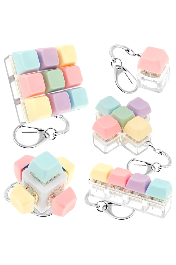 5Pcs Keyboard Toy Set, Mechanical Key Clicker Keychain for Adults Office Desk, Sensory Button Cube Stress Relief Toys for ADHD Anxiety, Cool Tech Gadget Gifts for Programmers & Coworkers