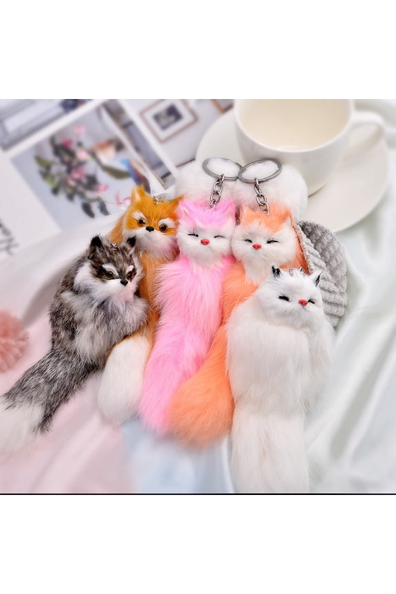 5Pcs Keychain Pendant, Yannianjz Cute Fox Keychain Pendant, Soft Plush Animal Key Ring for Bag Backpack Car, Alloy Material, Gift for Friends Family, Fashion Accessory for Phone Keys