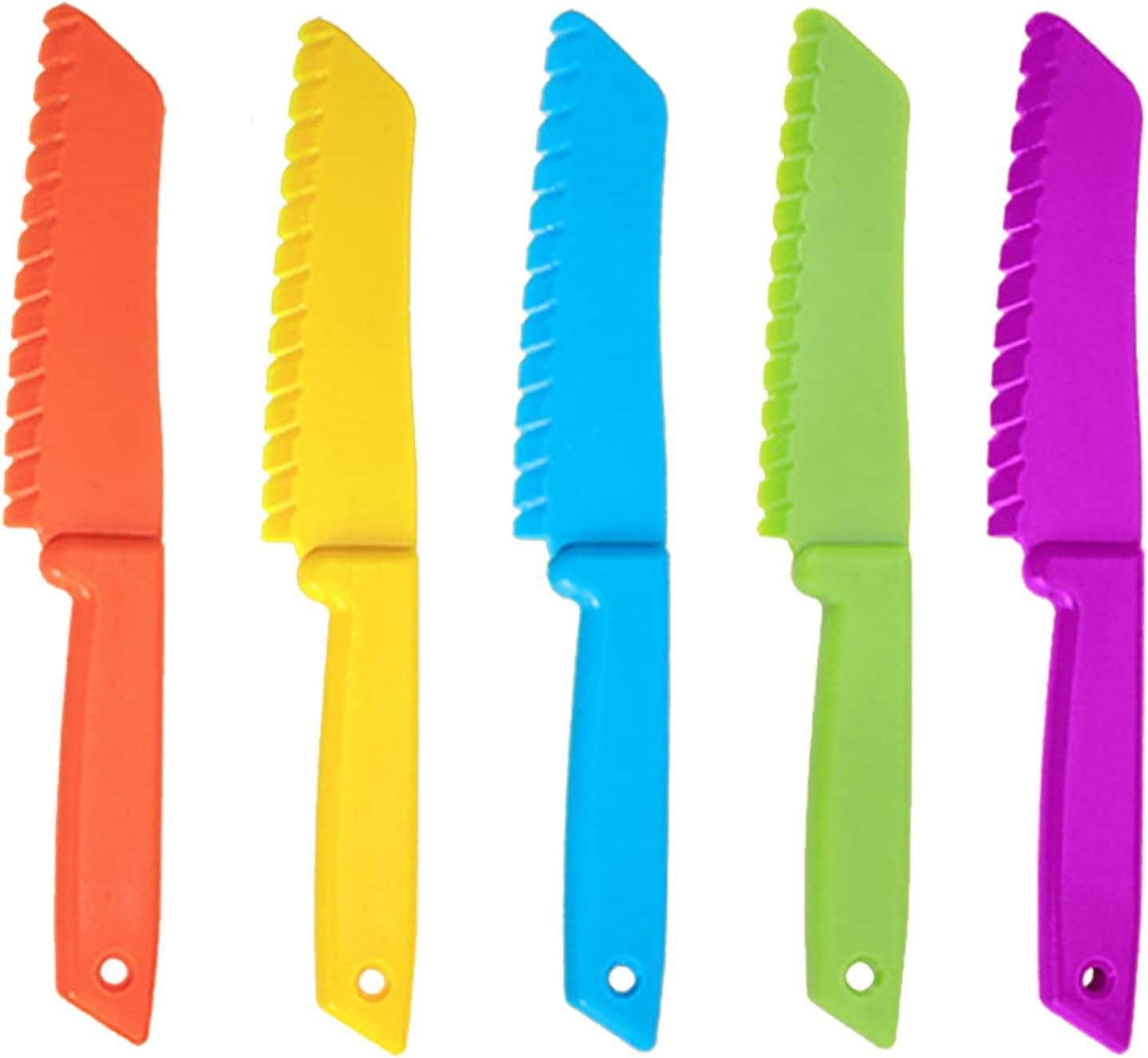 5Pcs Kid Kitchen Knife Plastic Fruit Knive Child Safety Knife Colorful Serrated Knife Suitable for Baking Fruit Bread Cake Lettuce Salad (5 Colors)