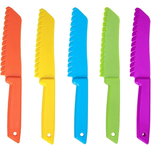 5Pcs Kid Kitchen Knife Plastic Fruit Knive Child Safety Knife Colorful Serrated Knife Suitable for Baking Fruit Bread Cake Lettuce Salad (5 Colors)