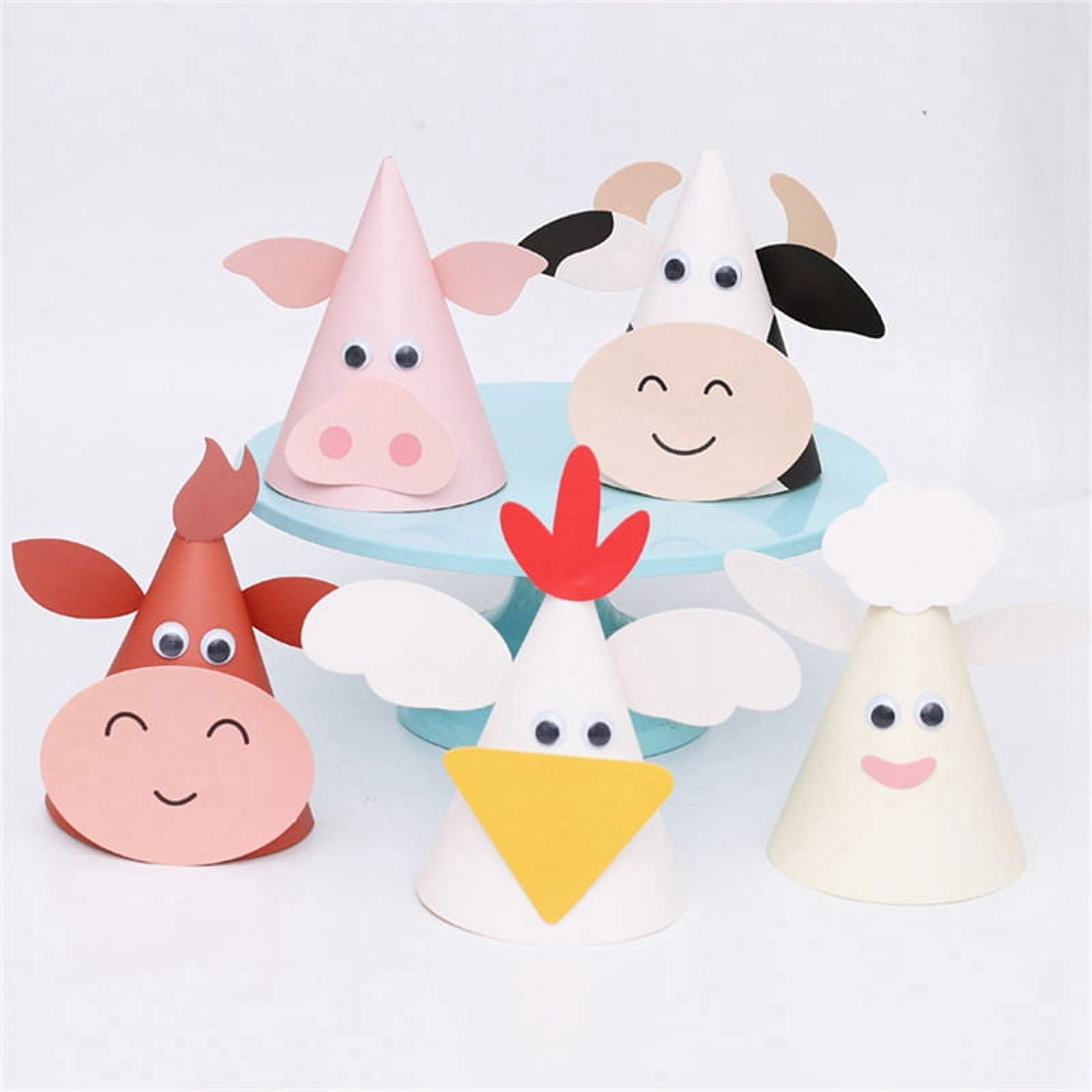 5Pcs Kids Birthday Hats Zodiac Ox Cow Cone Hats Farm Animals Cone Hats Photo Props for Kids Baby Shower Supplies
