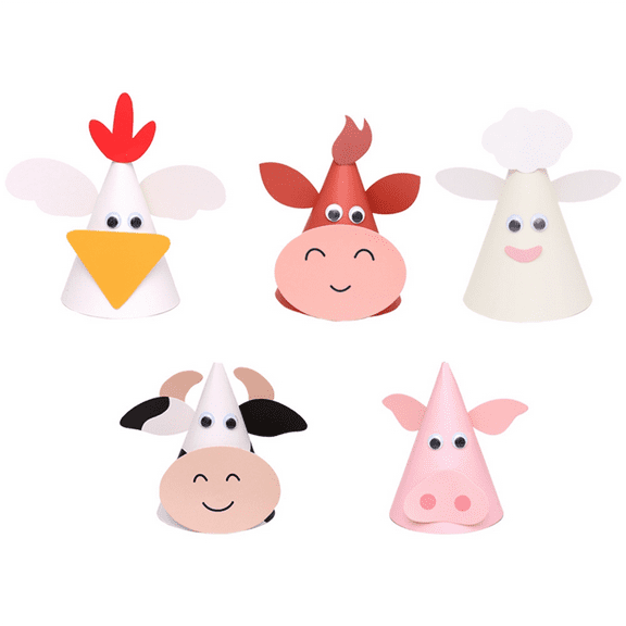 5Pcs Kids Birthday Party Hats Zodiac Ox Cow Cone Hats Farm Animals Cone Hats Photo Props for Kids Baby Shower Supplies