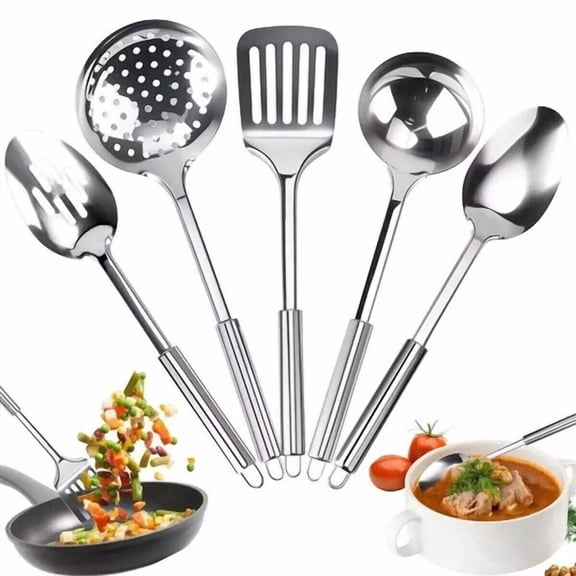 ? 5Pcs Kitchen Cooking Utensils Set Stainless Steel Spoons And Spatula Set Us