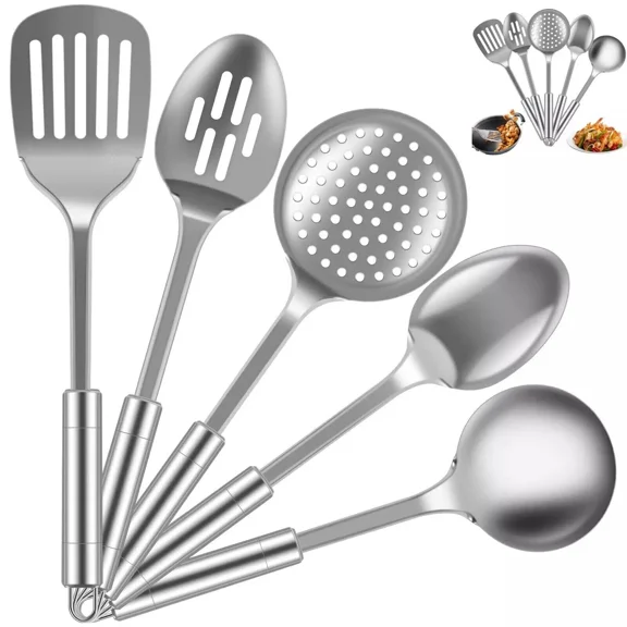 5Pcs Kitchen Cooking Utensils Set Stainless Steel Spoons & Spatula Set Brand New